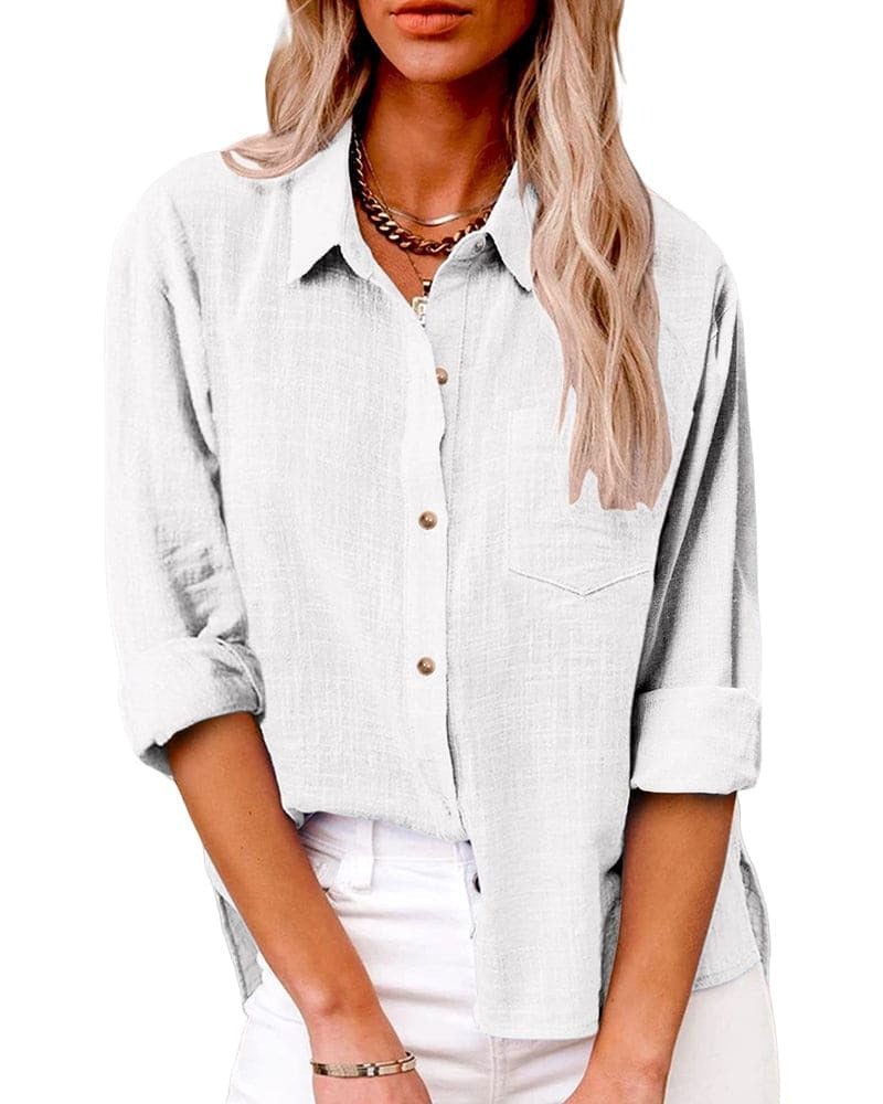 Paloma-Thelma | Women's Linen Button-Front Long-Sleeve Blouse