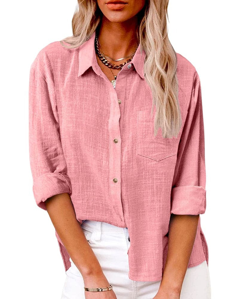 Paloma-Thelma | Women's Linen Button-Front Long-Sleeve Blouse