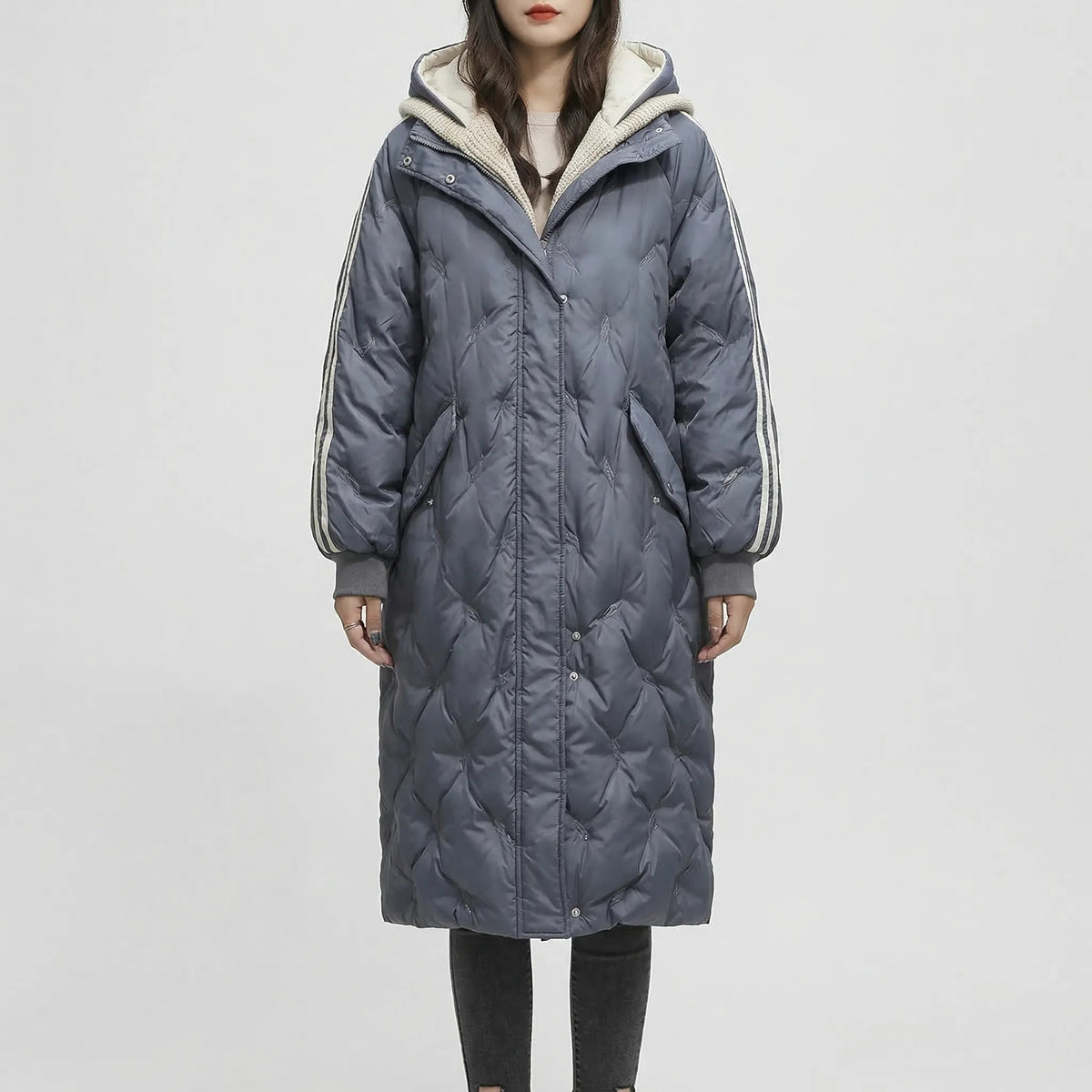 Cecile-Simone | Women's Long Hooded Quilted Trench Coat