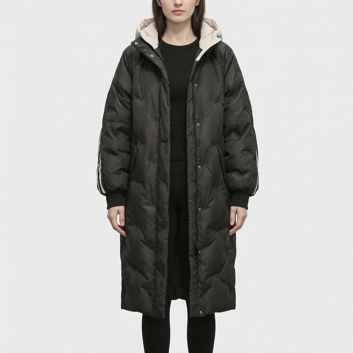 Cecile-Simone | Women's Long Hooded Quilted Trench Coat