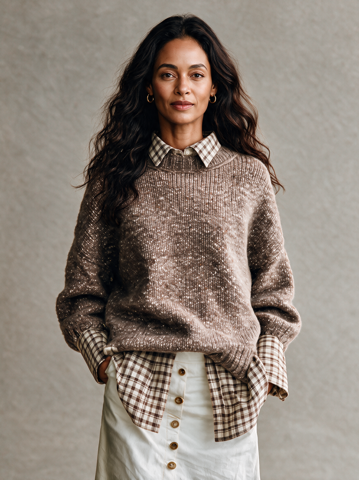 Harriet | Women's Marled Cable-Knit Faux Two-Piece Sweater Top