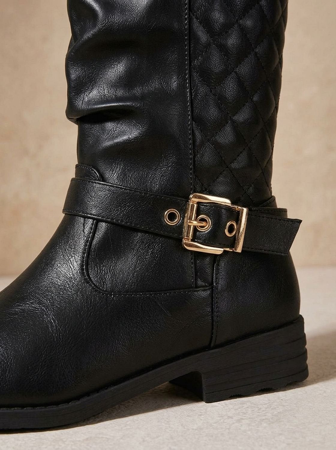 Alba | Women's Mid-Calf Slouch Boots with Gold Buckle Strap