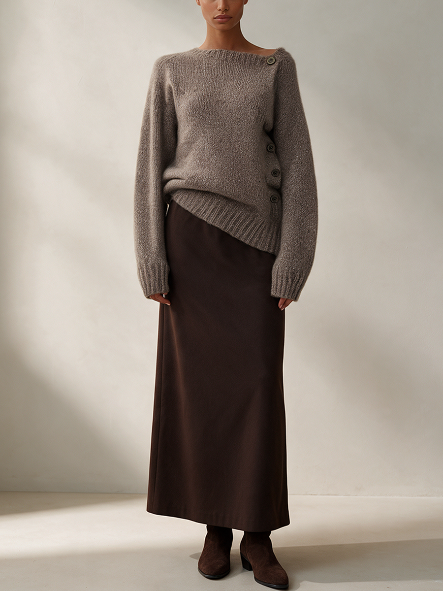 Phyllis-Estelle | Women's Off-Shoulder Knit Sweater & Maxi Skirt Set