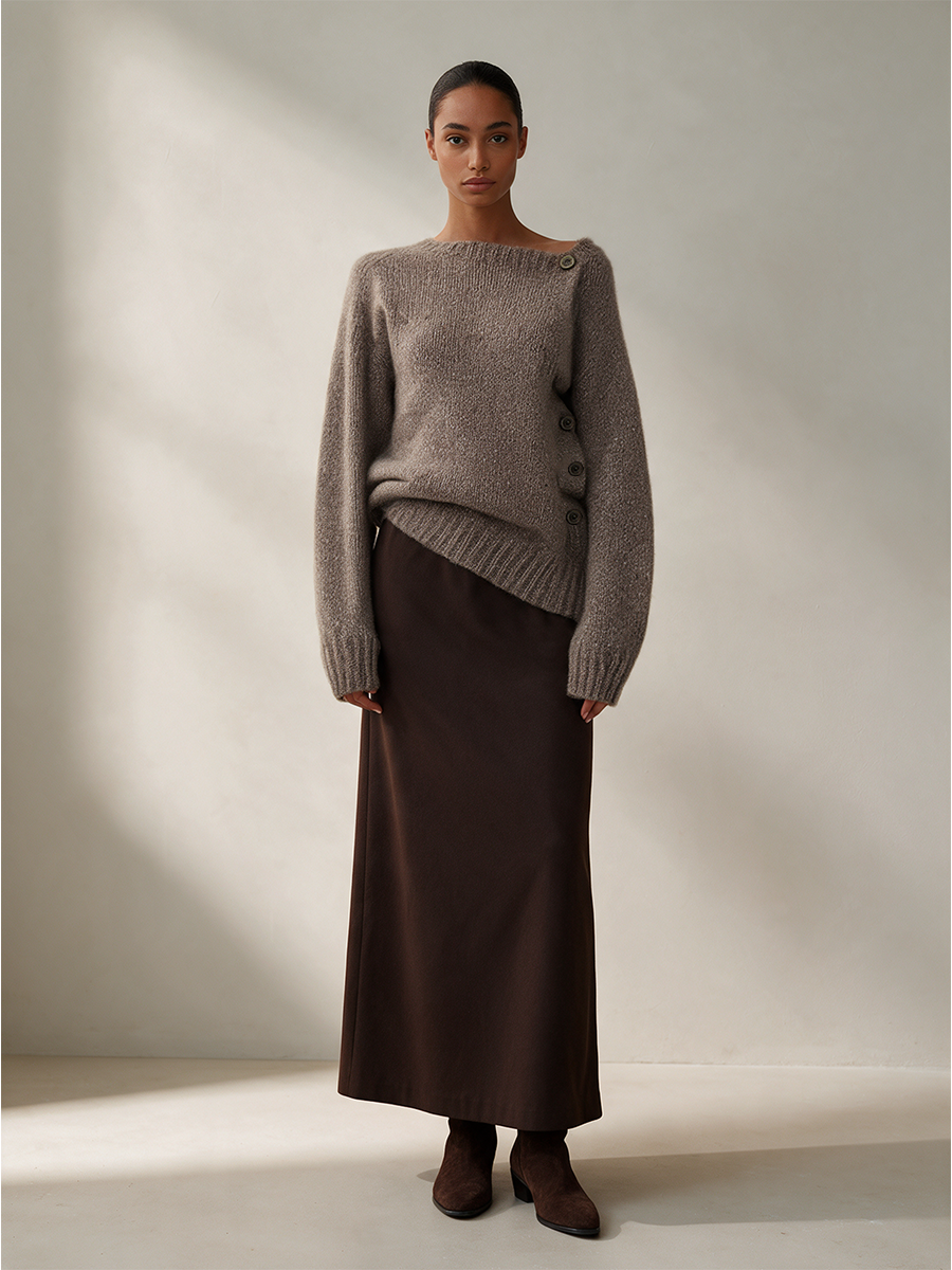 Phyllis-Estelle | Women's Off-Shoulder Knit Sweater & Maxi Skirt Set