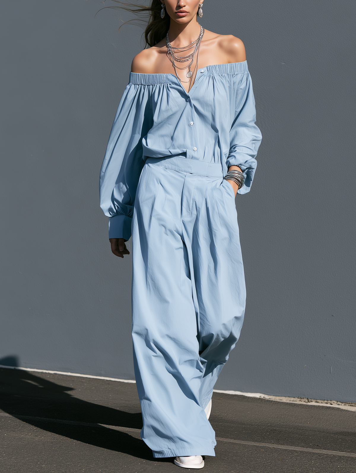 Mabel | Women's Off-Shoulder Long-Sleeve Woven Jumpsuit