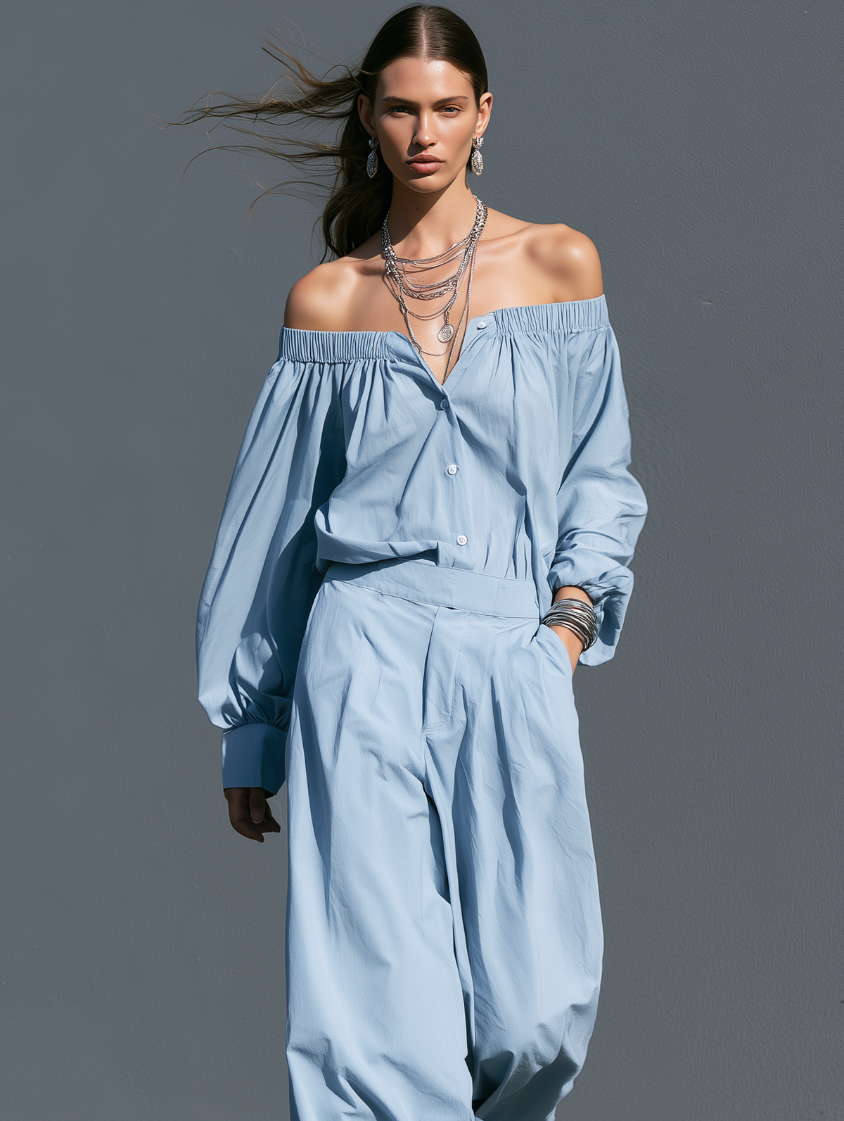 Mabel | Women's Off-Shoulder Long-Sleeve Woven Jumpsuit