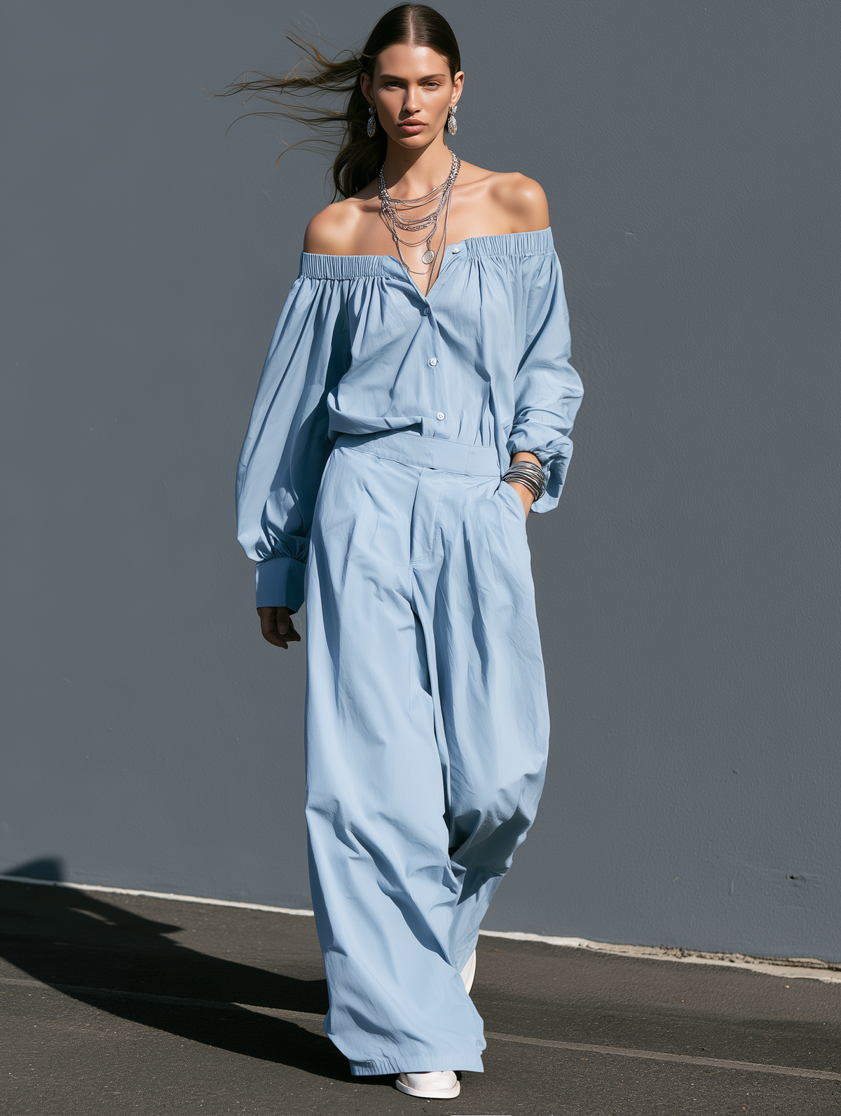 Mabel | Women's Off-Shoulder Long-Sleeve Woven Jumpsuit
