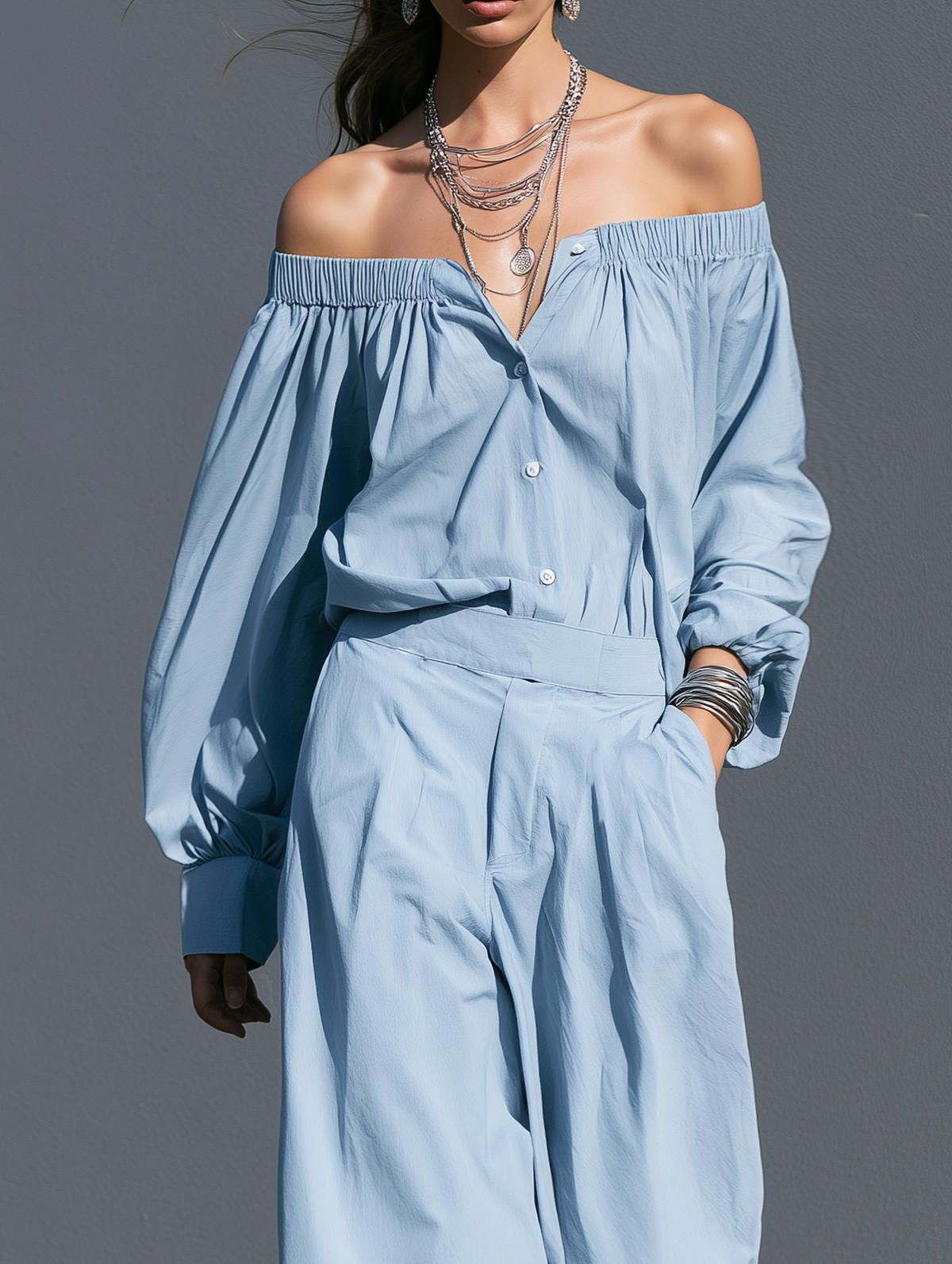 Mabel | Women's Off-Shoulder Long-Sleeve Woven Jumpsuit