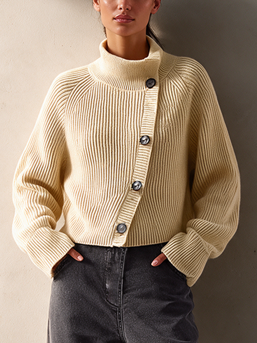 Petra-Daphne | Women's Off-White Turtleneck Cropped Cardigan