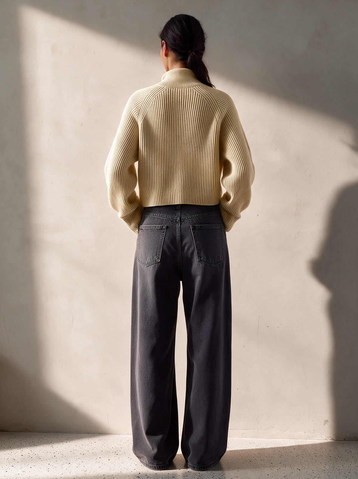 Petra-Daphne | Women's Off-White Turtleneck Cropped Cardigan