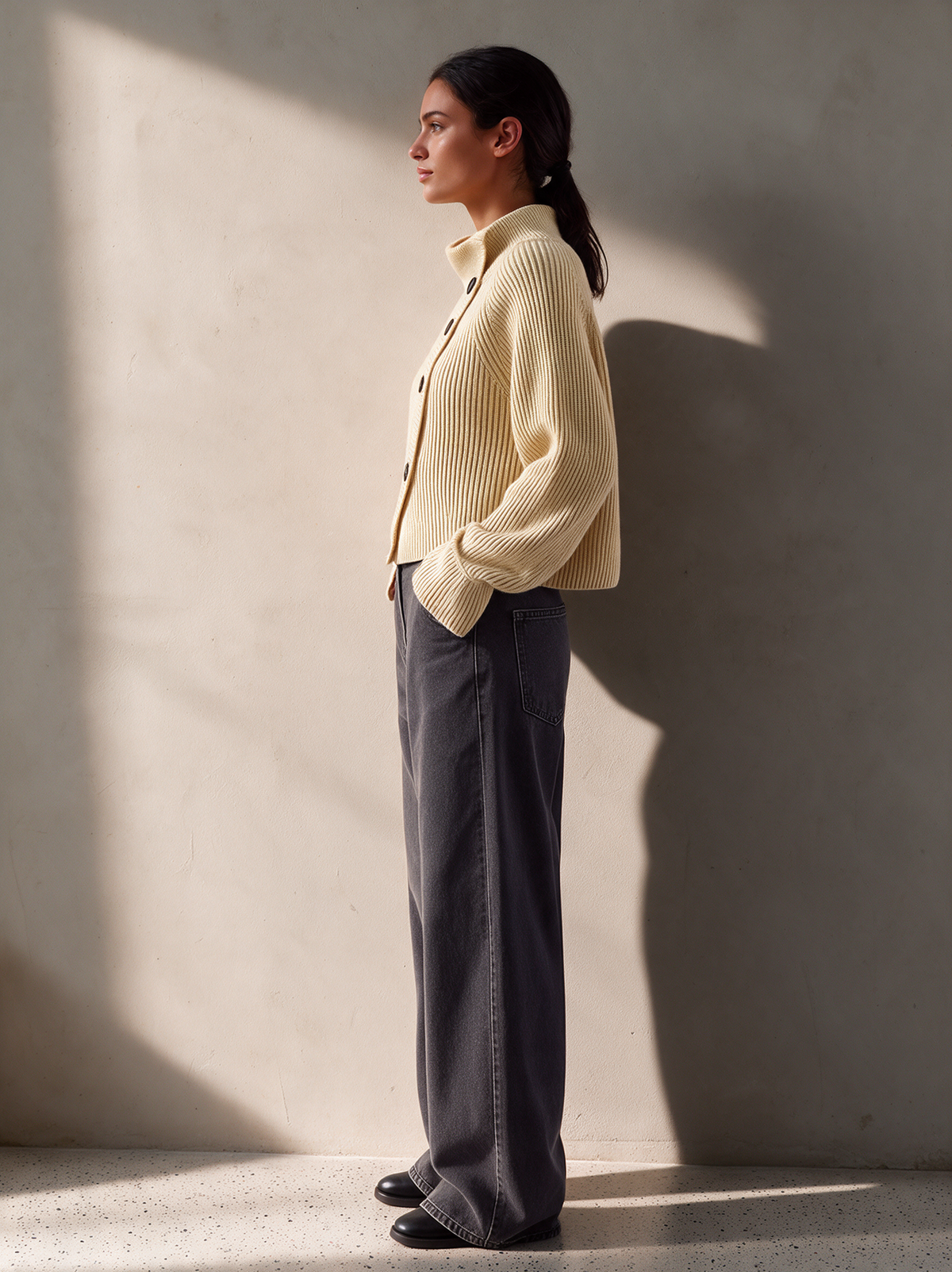 Petra-Daphne | Women's Off-White Turtleneck Cropped Cardigan