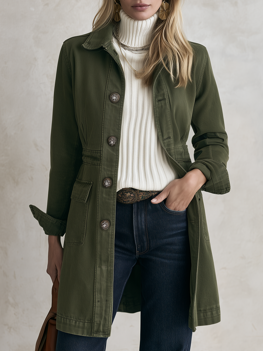 Maureen-Cordelia | Women's Olive Utility Longline Trench Coat
