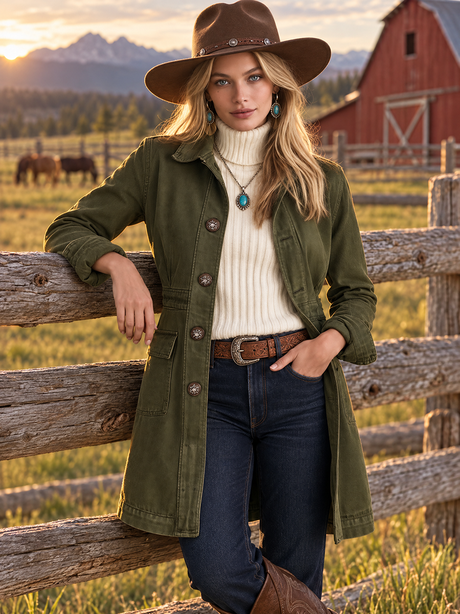 Maureen-Cordelia | Women's Olive Utility Longline Trench Coat