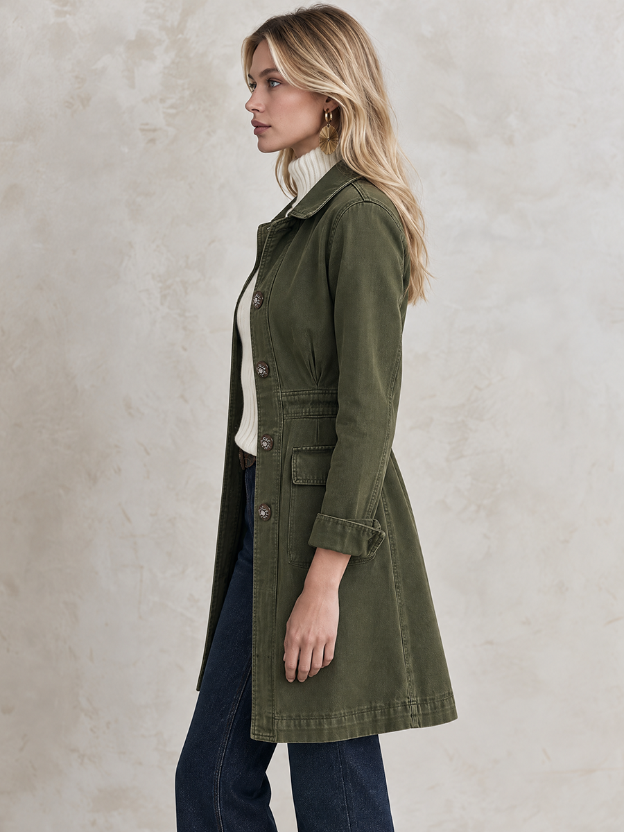 Maureen-Cordelia | Women's Olive Utility Longline Trench Coat