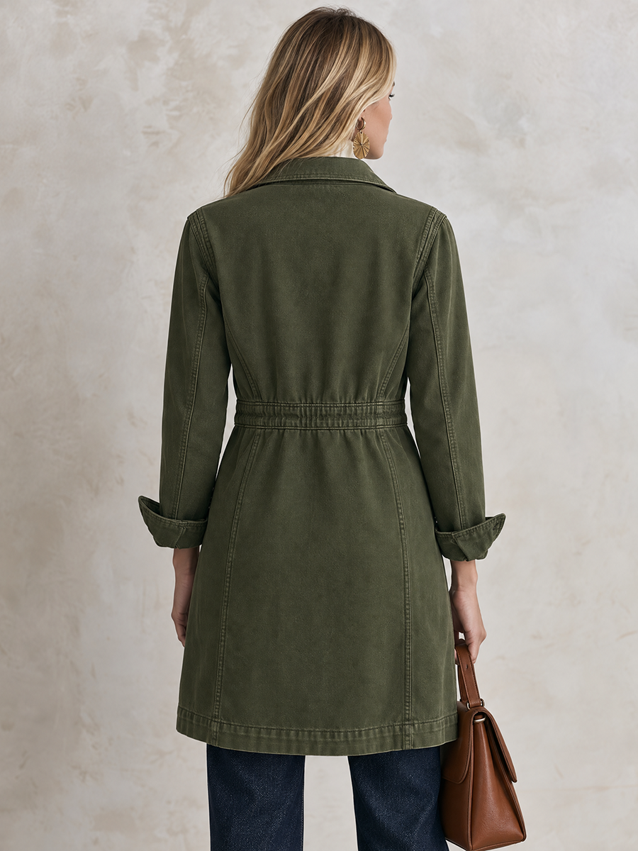 Maureen-Cordelia | Women's Olive Utility Longline Trench Coat