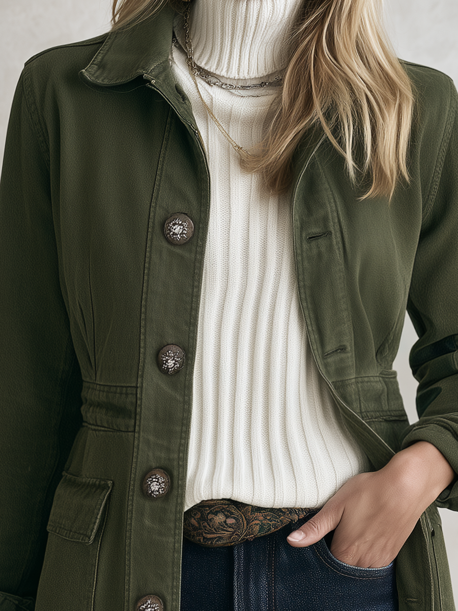 Maureen-Cordelia | Women's Olive Utility Longline Trench Coat