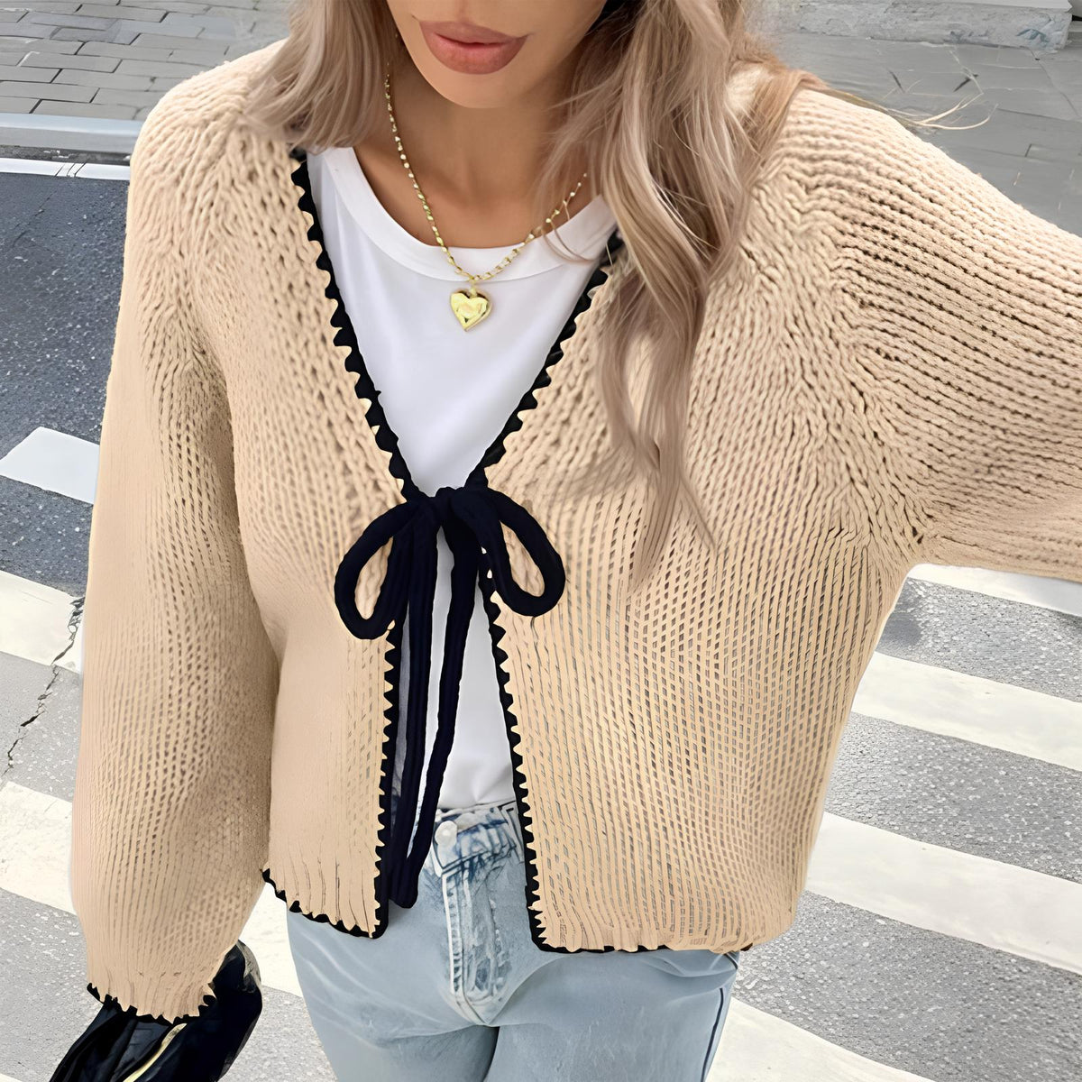 Regina | Women's Open-Front Ribbed Cardigan with Full-Length Sleeves