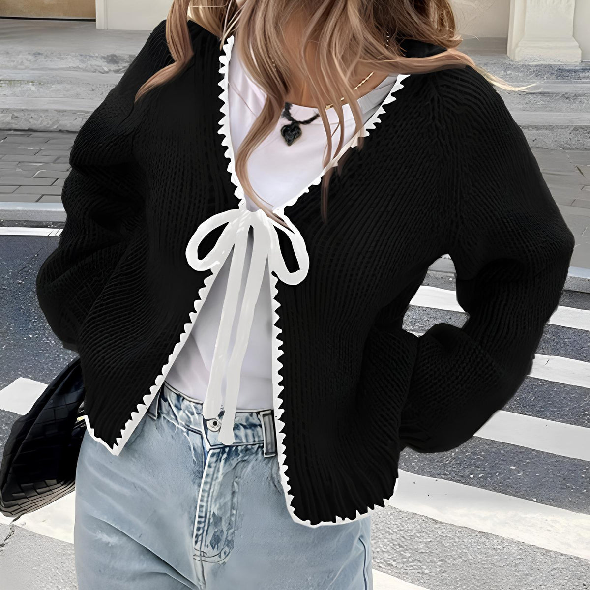 Regina | Women's Open-Front Ribbed Cardigan with Full-Length Sleeves