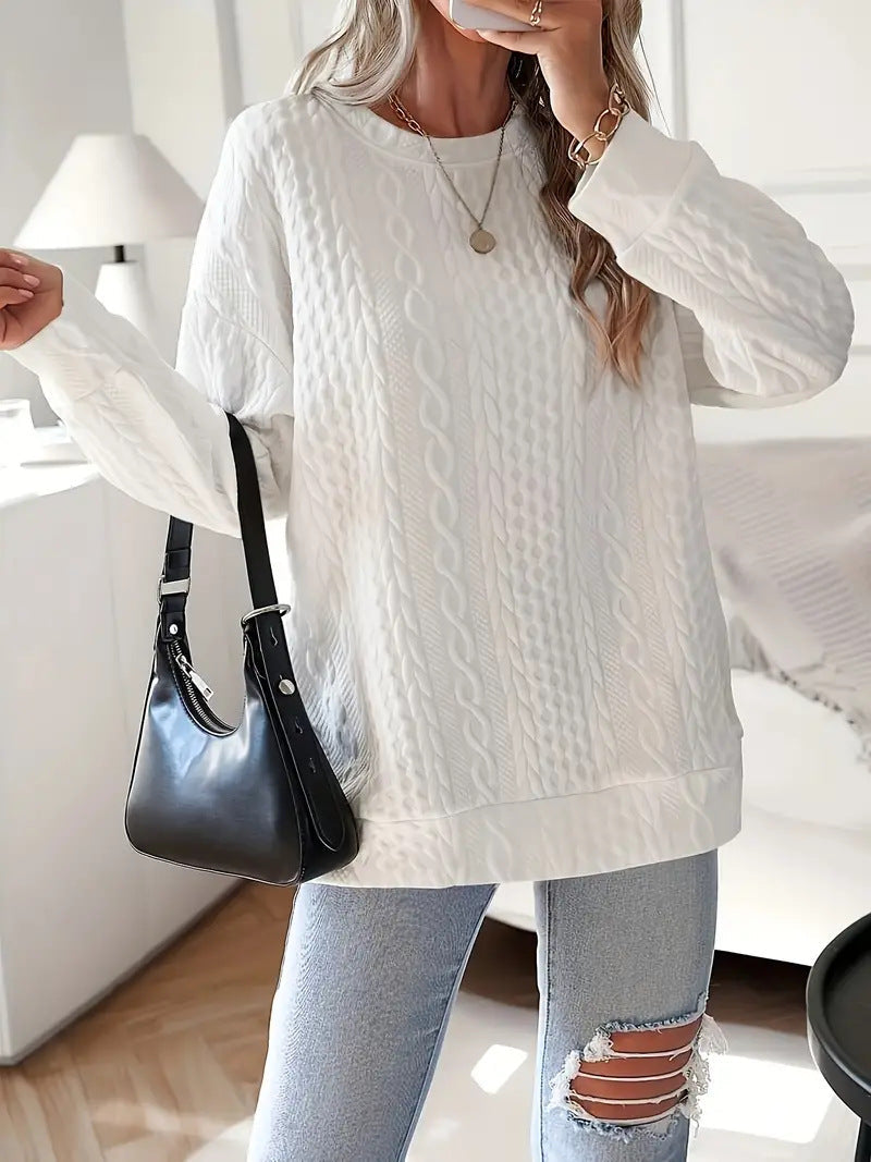 Cornelia-Edith | Women's Oversized Cable-Knit Sweatshirt with Ribbed Hem