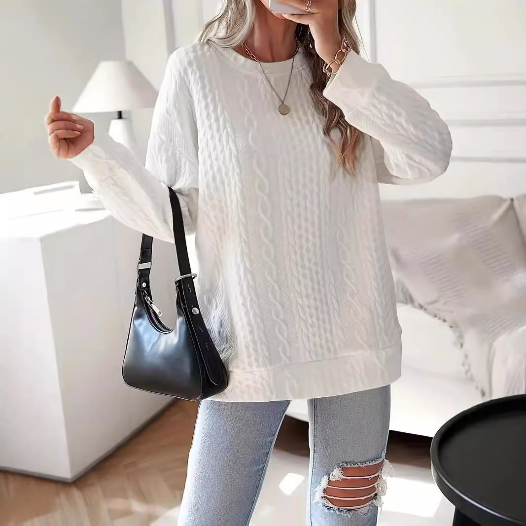 Cornelia-Edith | Women's Oversized Cable-Knit Sweatshirt with Ribbed Hem