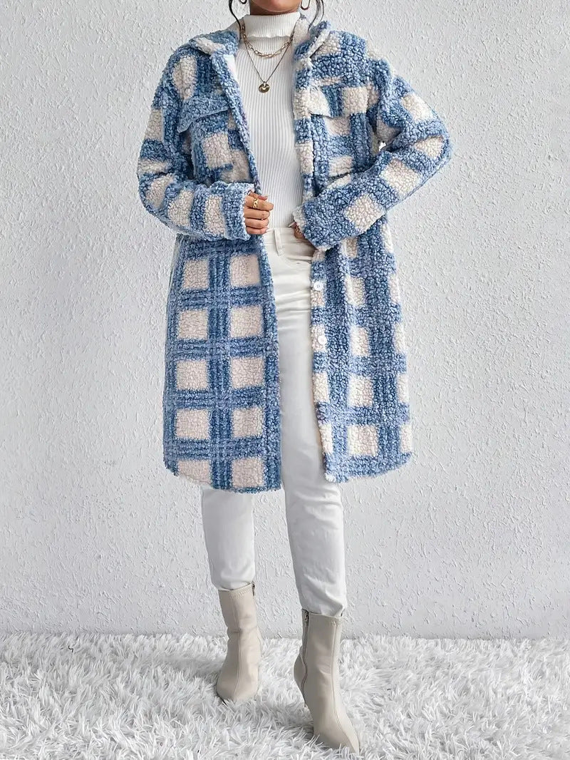 Ivy-Valerie | Women's Oversized Checked Teddy Coat