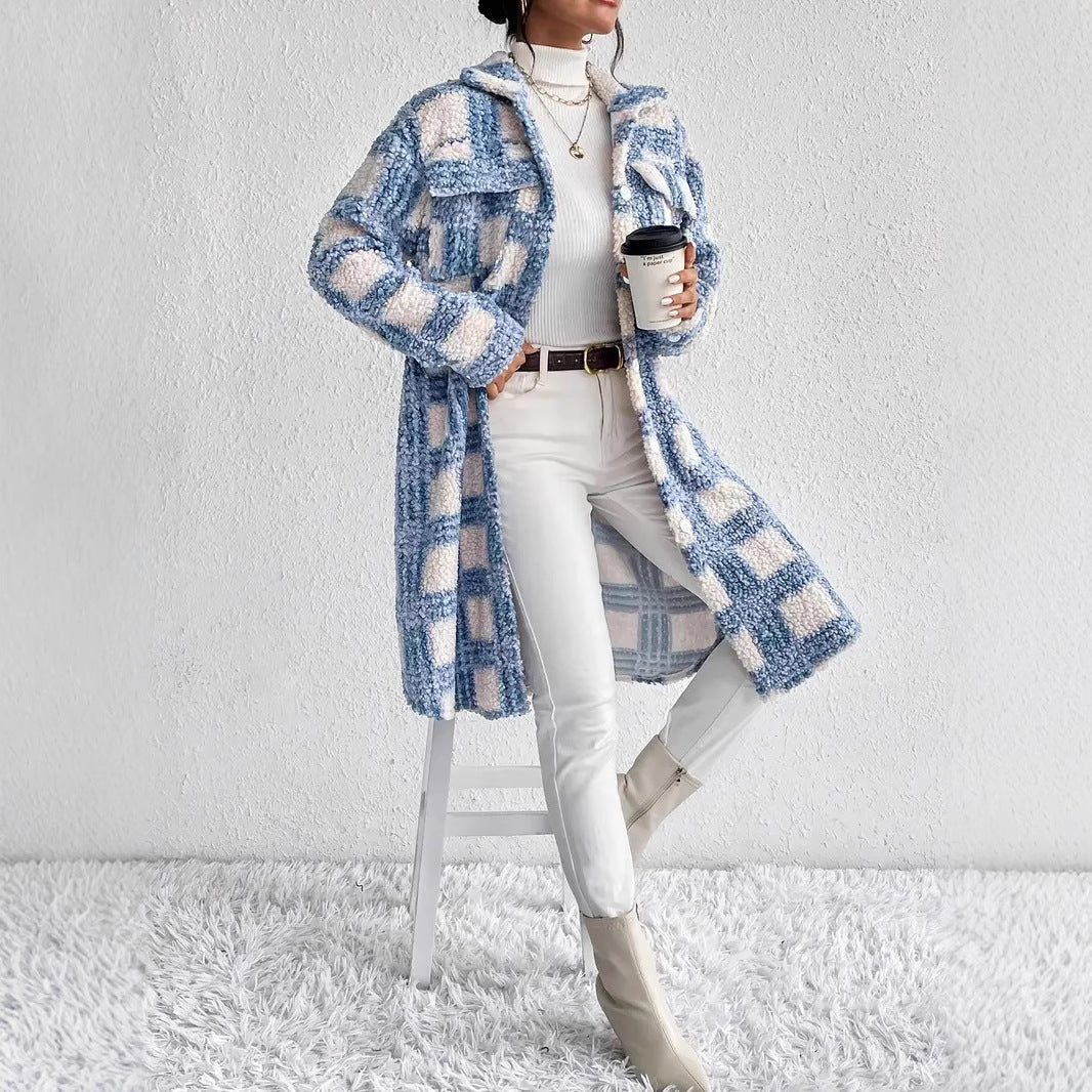 Ivy-Valerie | Women's Oversized Checked Teddy Coat