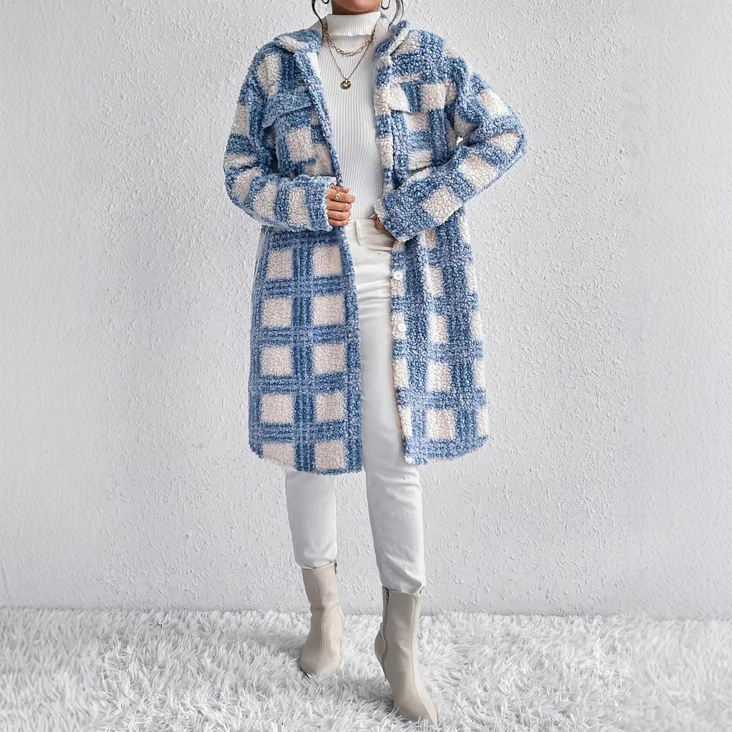 Ivy-Valerie | Women's Oversized Checked Teddy Coat