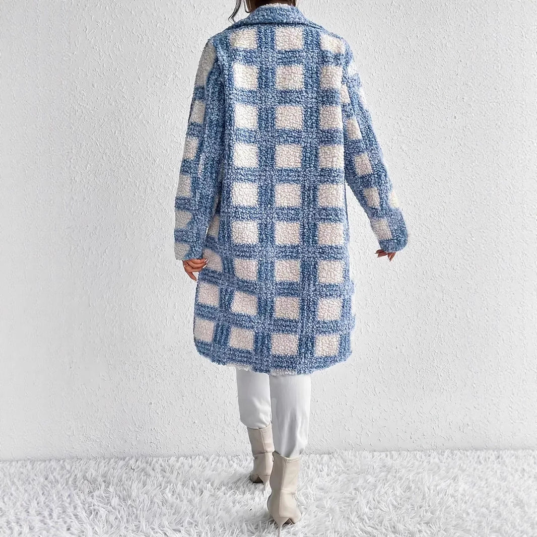Ivy-Valerie | Women's Oversized Checked Teddy Coat