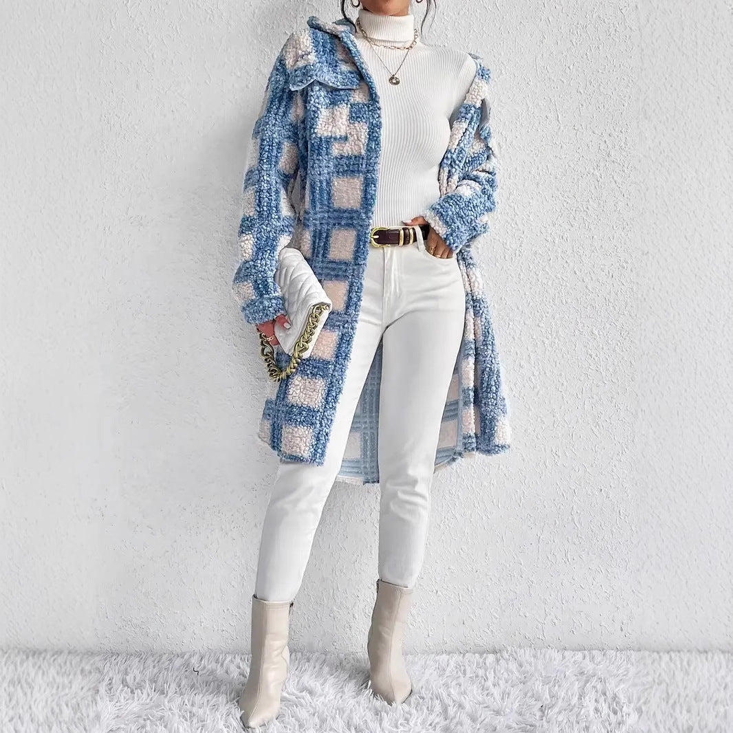 Ivy-Valerie | Women's Oversized Checked Teddy Coat