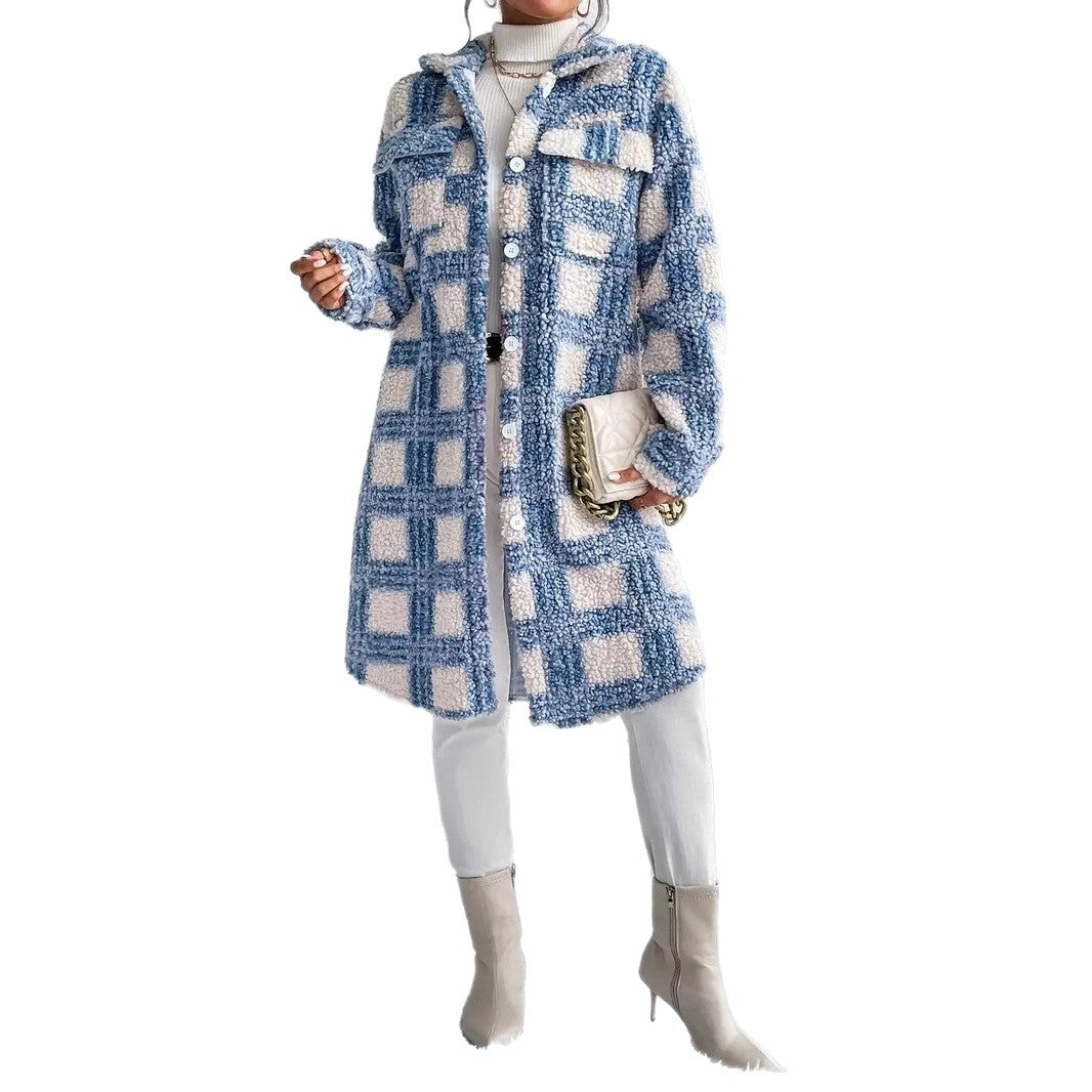 Ivy-Valerie | Women's Oversized Checked Teddy Coat