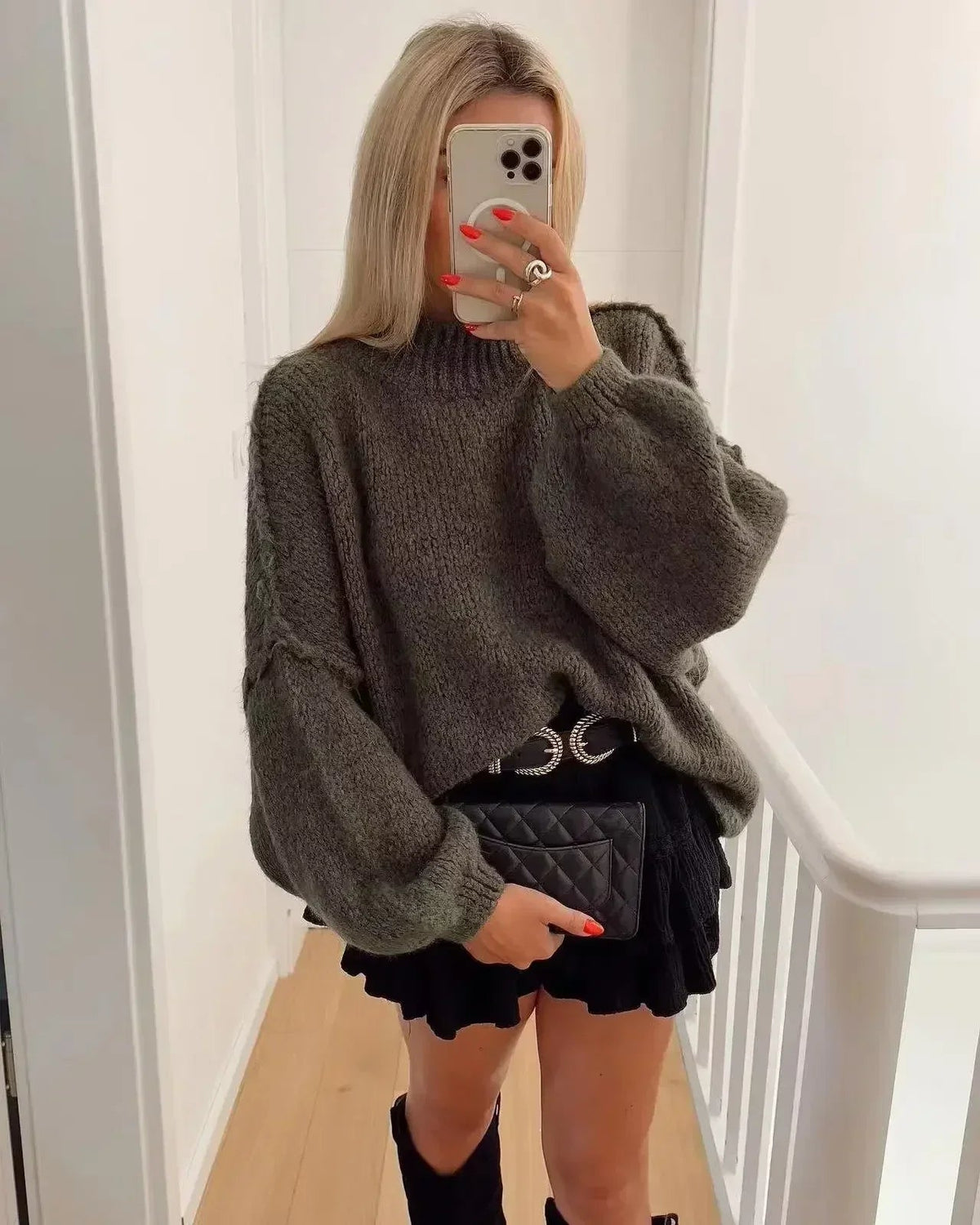 Carmen-Roberta | Women's Oversized Dropped-Shoulder Ribbed-Neck Sweater Dress