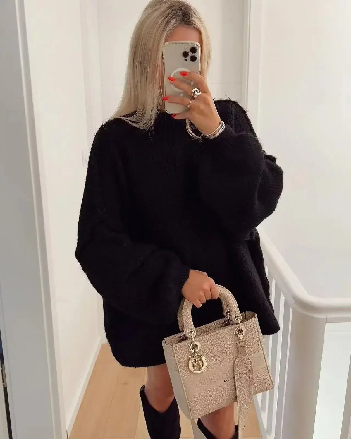 Carmen-Roberta | Women's Oversized Dropped-Shoulder Ribbed-Neck Sweater Dress
