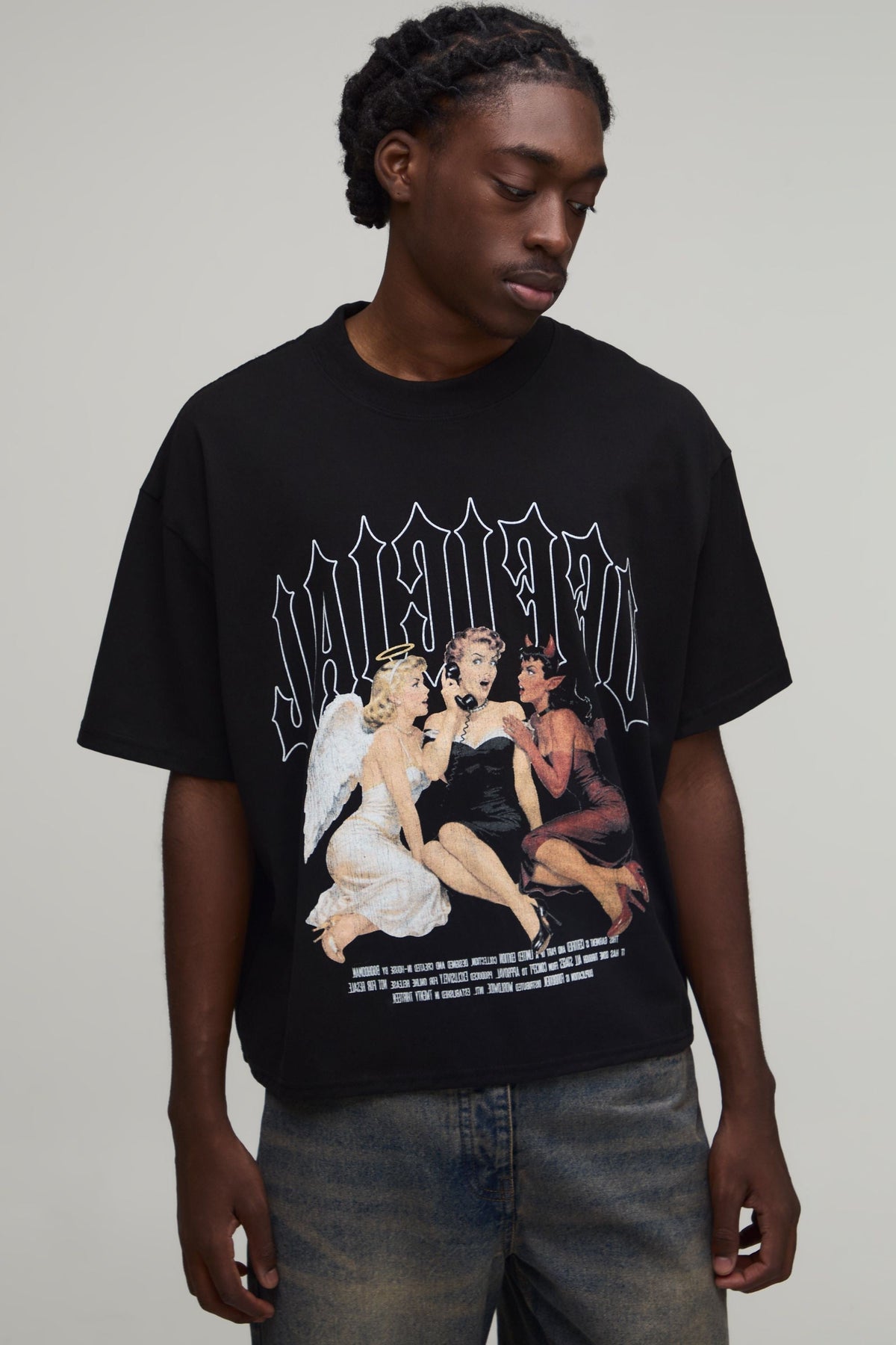 Delia-Gilda | Women's Oversized Gothic Graphic Cropped Tee