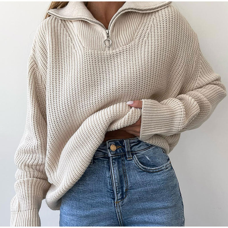 Elsa | Women's Oversized Half-Zip Jumper with Stand Collar
