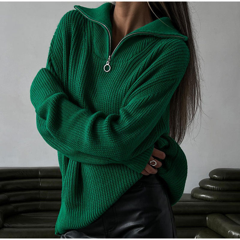 Elsa | Women's Oversized Half-Zip Jumper with Stand Collar