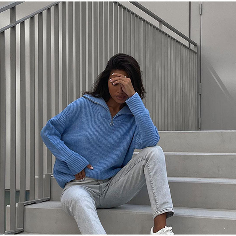 Elsa | Women's Oversized Half-Zip Jumper with Stand Collar