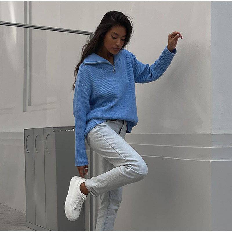 Elsa | Women's Oversized Half-Zip Jumper with Stand Collar