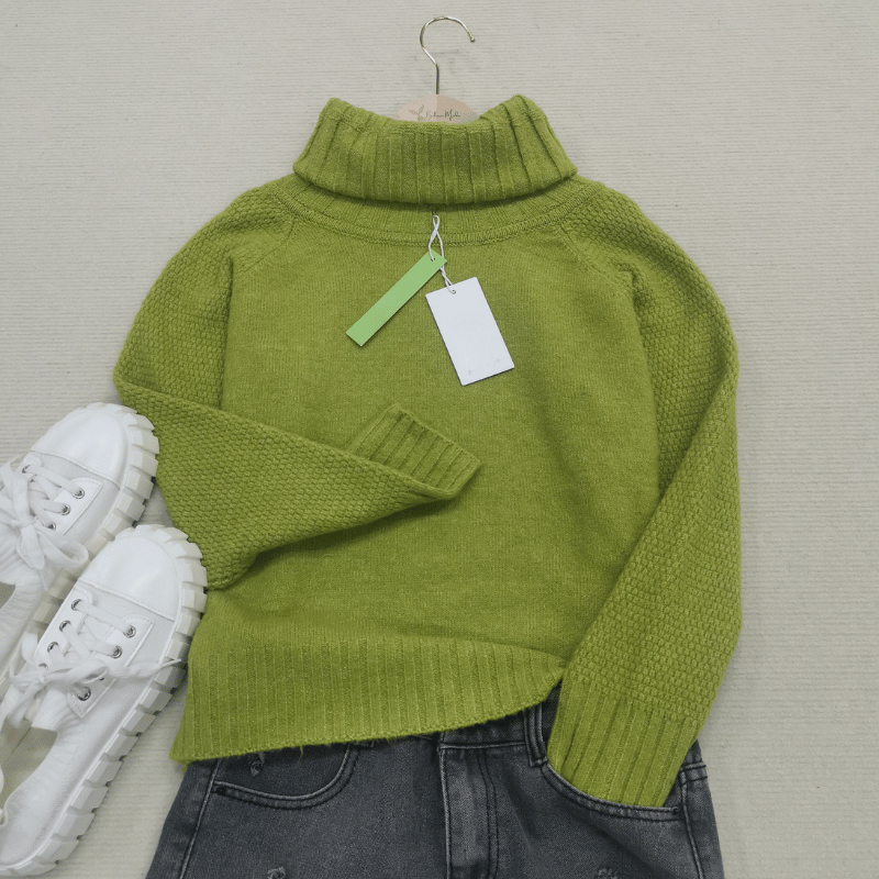 Olive-Pearl | Women's Oversized Turtleneck Jumper