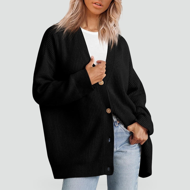 Hazel-Judith | Women's Oversized V-Neck Ribbed Cardigan