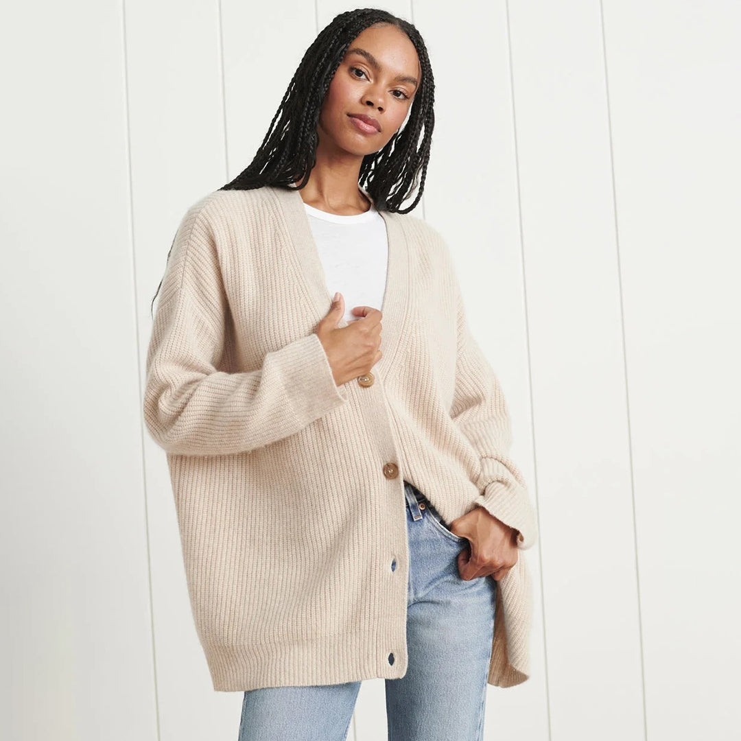 Hazel-Judith | Women's Oversized V-Neck Ribbed Cardigan