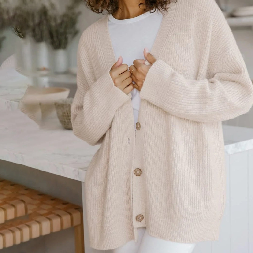 Hazel-Judith | Women's Oversized V-Neck Ribbed Cardigan