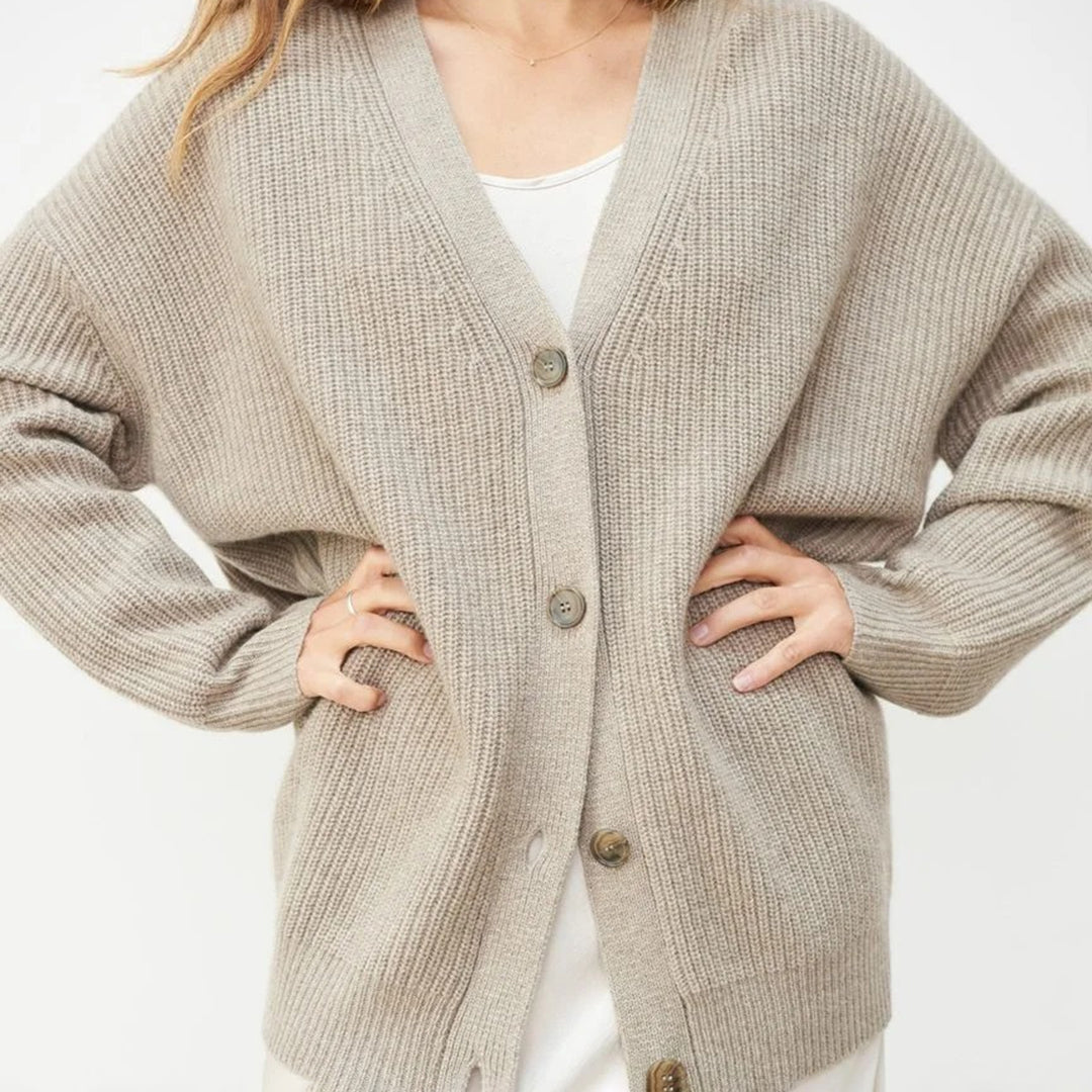 Hazel-Judith | Women's Oversized V-Neck Ribbed Cardigan