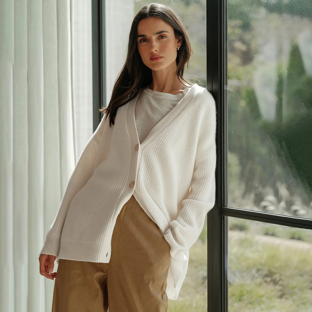 Hazel-Judith | Women's Oversized V-Neck Ribbed Cardigan