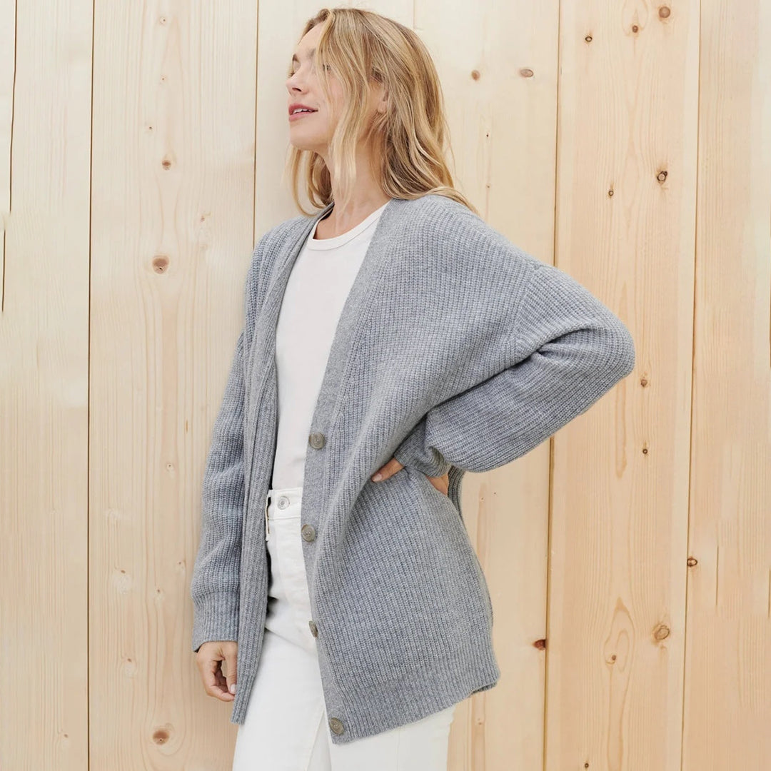 Hazel-Judith | Women's Oversized V-Neck Ribbed Cardigan