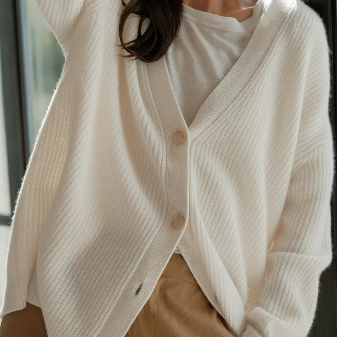 Hazel-Judith | Women's Oversized V-Neck Ribbed Cardigan