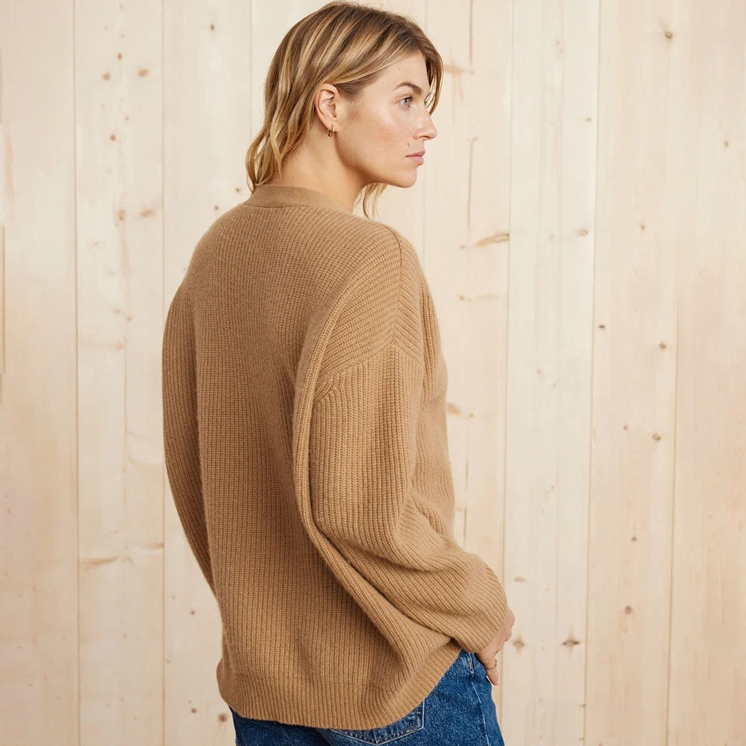 Hazel-Judith | Women's Oversized V-Neck Ribbed Cardigan