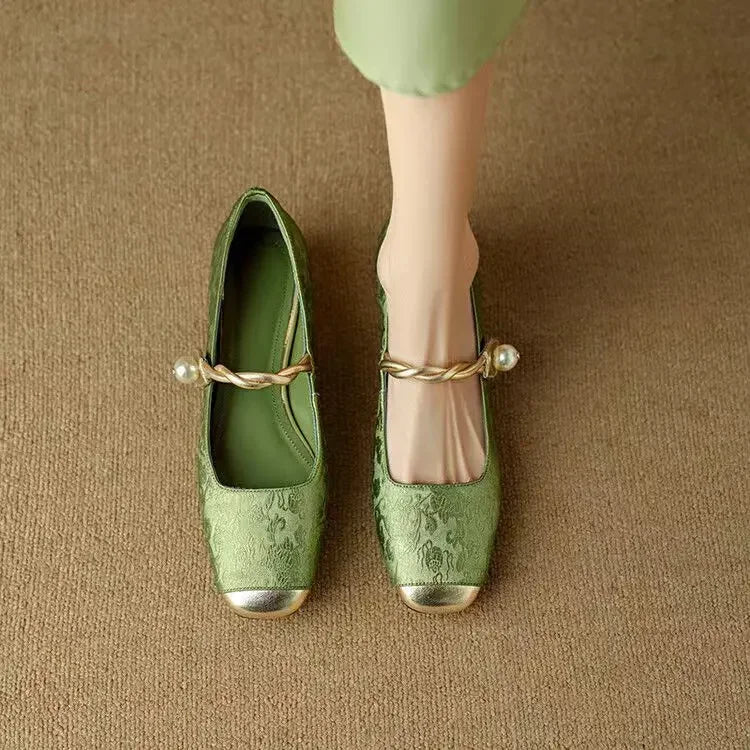 Madeline-Sybil | Women's Pearl Strap Block Heel Mary Janes