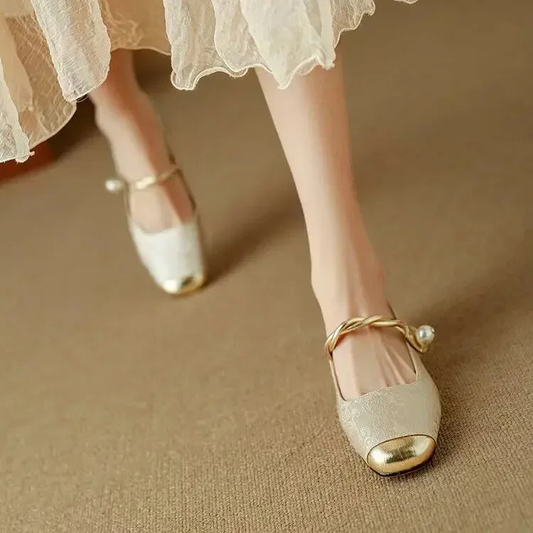 Madeline-Sybil | Women's Pearl Strap Block Heel Mary Janes