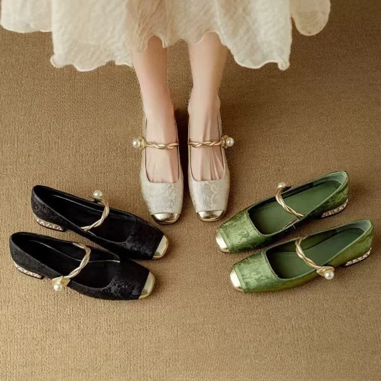 Madeline-Sybil | Women's Pearl Strap Block Heel Mary Janes