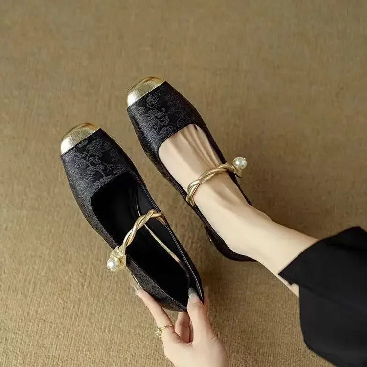 Madeline-Sybil | Women's Pearl Strap Block Heel Mary Janes